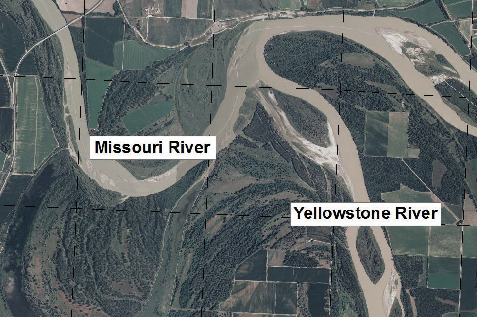 Aerial photo of Missouri and Yellowstone Rivers