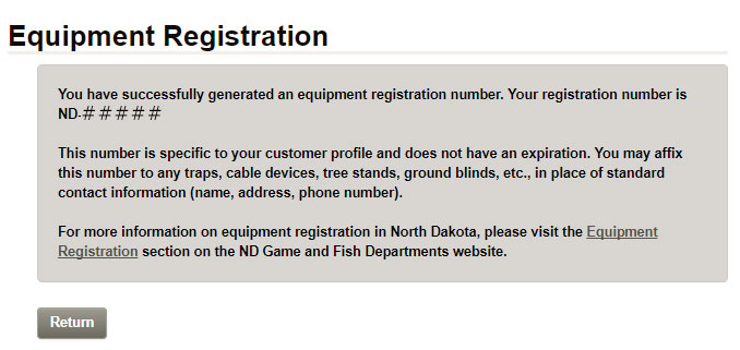 Equipment registration page screenshot