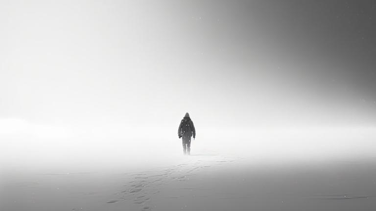 Illustration of person walking in snow
